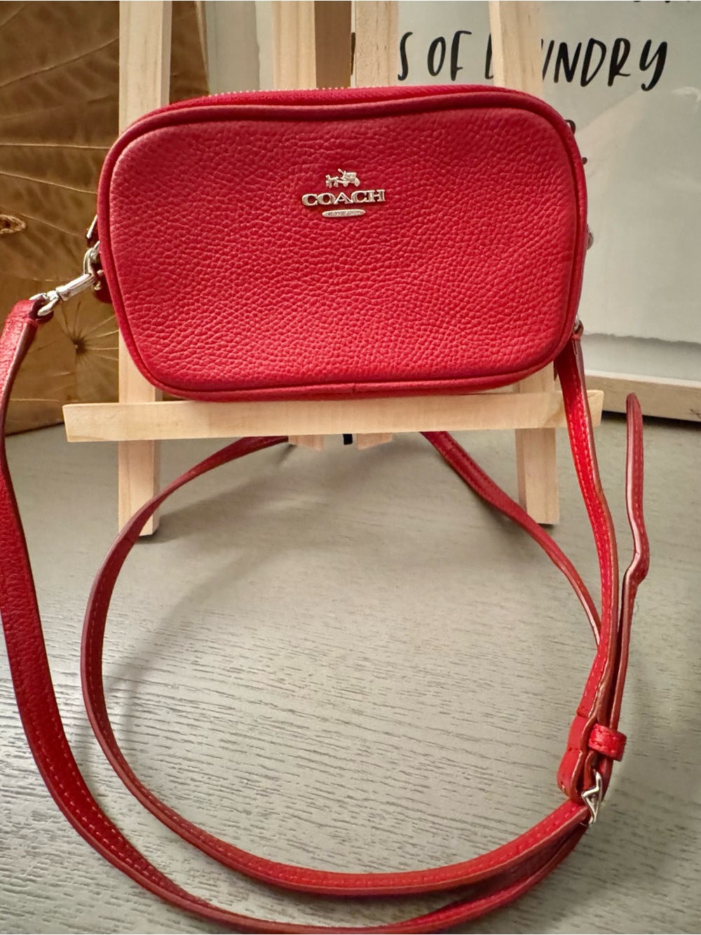 Coach Pebble Leather Red Camera Crossbody Bag Double Zip